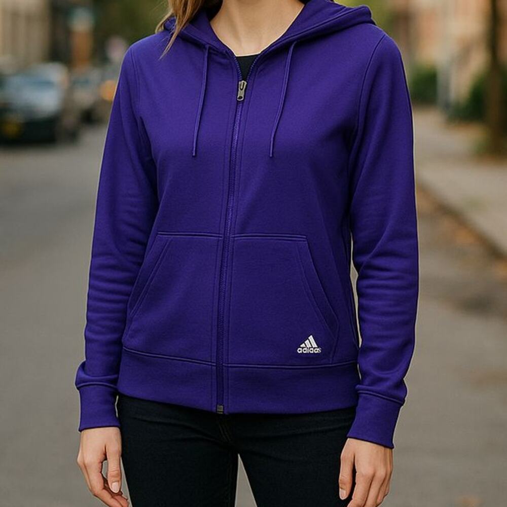 Adidas Bluish Purple Hoodie Zip Front with Pockets and Thumb Hole Size Small